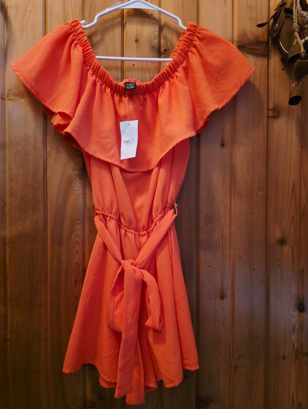 Rue21 Bright Orange Off-Shoulder Tie-Waist Romper NWT